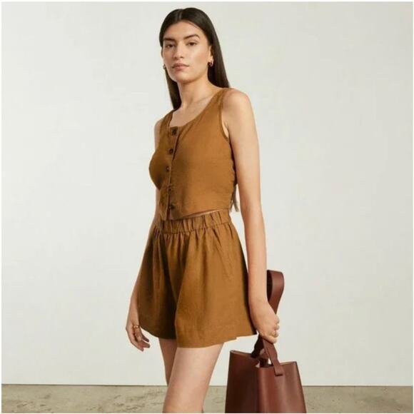 Everlane Shorts Womens Medium Orange Brown Linen Boxer Relaxed Pull On Travel - Picture 2 of 14